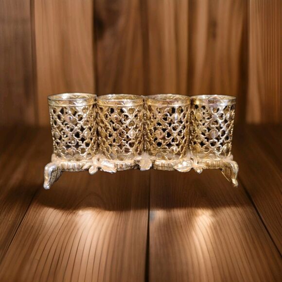 Vintage Sam Fink Gold Filigree Ornate 4 Tube Lipstick Holder with Cherub - Picture 5 of 7